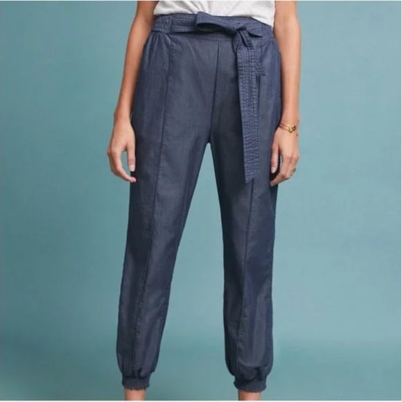 Anthropologie Globetrotters Chambray joggers smocked waist blue lightweight S - Picture 5 of 14